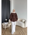Hen - Mihra Bel Detaylı Gömlek - Kahve - ÖN SİPARİŞ