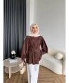 Hen - Mihra Bel Detaylı Gömlek - Kahve - ÖN SİPARİŞ