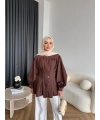 Hen - Mihra Bel Detaylı Gömlek - Kahve - ÖN SİPARİŞ