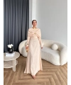 Fuş - Orchid Şal Detaylı Broşlu Elbise - Krem