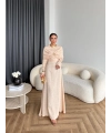 Fuş - Orchid Şal Detaylı Broşlu Elbise - Krem