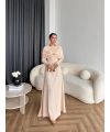 Fuş - Orchid Şal Detaylı Broşlu Elbise - Krem
