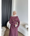 Fuş - Orchid Şal Detaylı Broşlu Elbise - Bordo