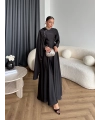 Fuş - Honey Şal Detaylı Saten Elbise - Siyah