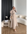 Fuş - Chic Nakış Detay Parlak Tensel Elbise - Bej