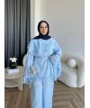 Fuş - Volan Kol Şifon Takım - Mavi - ÖN SİPARİŞTİR