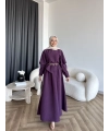 Qu - Aller Pelerinli Modal Elbise - Mor