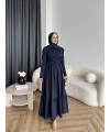 Hen - Helen Büzgülü Sandy Poplin Elbise - Lacivert