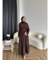 Hen - Helen Büzgülü Sandy Poplin Elbise - Acı Kahve