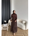 Hen - Helen Büzgülü Sandy Poplin Elbise - Acı Kahve