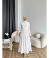 Hen - Helen Büzgülü Sandy Poplin Elbise - Beyaz