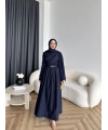 Hen - Aven Şal Detay Sandy Poplin Elbise - Lacivert