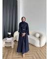 Hen - Aven Şal Detay Sandy Poplin Elbise - Lacivert