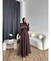 Fuş - Melafis Pelerin Taş Detay Elbise - Acı Kahve