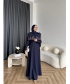 Fuş - Melafis Pelerin Taş Detay Elbise - Lacivert