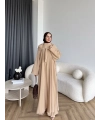 Bel - Zyra Omuz Şallı Yırtmaçlı Takım - Camel