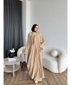Bel - Zyra Omuz Şallı Yırtmaçlı Takım - Camel