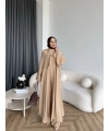 Bel - Zyra Omuz Şallı Yırtmaçlı Takım - Camel