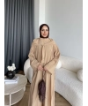 Bel - Zyra Omuz Şallı Yırtmaçlı Takım - Camel