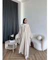 Bel - Zyra Omuz Şallı Yırtmaçlı Takım - Bej