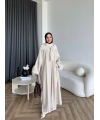 Bel - Zyra Omuz Şallı Yırtmaçlı Takım - Bej