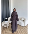Bel - Zyra Omuz Şallı Yırtmaçlı Takım - Kahve
