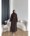 Hen - Endara Şifon Elbise - Acı Kahve