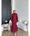 Tb - İndirimli Dantel Elbise - Bordo