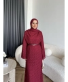 Tb - İndirimli Dantel Elbise - Bordo