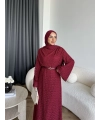 Tb - İndirimli Dantel Elbise - Bordo