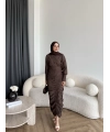 Tb - İndirimli Büzgülü Elbise - Kahve