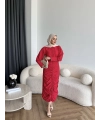 Tb - İndirimli Büzgülü Elbise - Kırmızı
