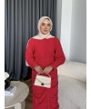 Tb - İndirimli Büzgülü Elbise - Kırmızı