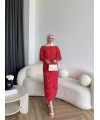 Tb - İndirimli Büzgülü Elbise - Kırmızı