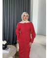 Tb - İndirimli Büzgülü Elbise - Kırmızı