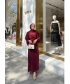 Balon Kol Krep Elbise - Bordo