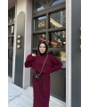 Balon Kol Triko Elbise - Bordo