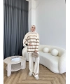 Çizgili Triko Takım - Bej