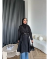 Dökümlü Trençkot - Siyah