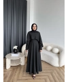 Duq - Ledtan Pelerin Yaka Elbise - Siyah