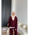 Elenor Düğmeli Triko Takım - Bordo
