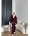 Elenor Düğmeli Triko Takım - Bordo