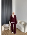 Elenor Düğmeli Triko Takım - Bordo