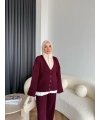 Elenor Düğmeli Triko Takım - Bordo