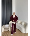 Elenor Düğmeli Triko Takım - Bordo