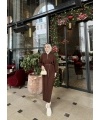 Fermuar Detaylı Triko Elbise - Acı Kahve