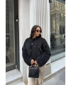 Gold Düğmeli Peluş Hırka - Siyah