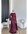 Hen - Volan Saten Elbise - Bordo