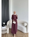Hr - Melda Yaka Detay Elbise - Bordo
