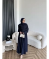 Hr - Melda Yaka Detay Elbise - Lacivert